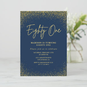 Elegante Luxus Navy Gold Glitter 81. Geburtstag Einladung