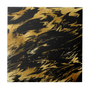 Elegante Luxus Schwarz und Gelb Abstrakt Wasserfar Fliese