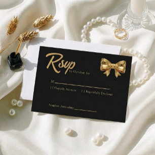 Elegante Luxus-Schwarze und goldene Bogen-Hochzeit RSVP Karte