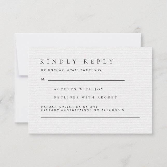 Elegante Luxus Typografie Black & White Wedding RSVP Karte (Vorderseite)