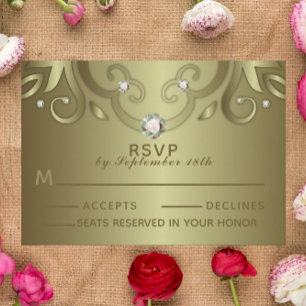Elegante Luxus Vintag Viktorianische Goldhochzeit RSVP Karte