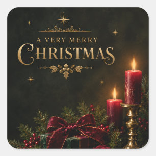 Elegante Luxus-Weihnachtskarte, Samtschleife Quadratischer Aufkleber