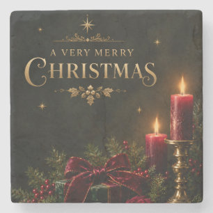 Elegante Luxus-Weihnachtskarte, Samtschleife Steinuntersetzer