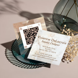 Elegante Luxus Weiße Marmor Wasserfarbe QR-Code Quadratische Visitenkarte