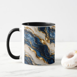 Elegante Luxusblaue und goldene Marmor-Zweitön-Tas Tasse