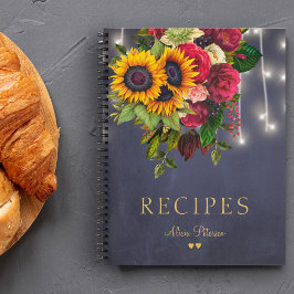 Elegante Luxussonnenblume und Rose Seefahrt Rezept Notizbuch