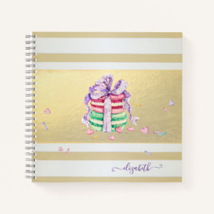 Elegante Mädchen-Macarons mit goldenen Streifen Notizbuch