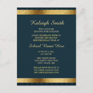 Elegante Mädchen Navy Blau Gold College Koffer Par Einladungspostkarte