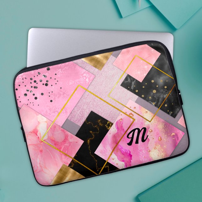 Elegante mädchenhafte Imitate Glitzer rosa schwarz Laptopschutzhülle (Von Creator hochgeladen)