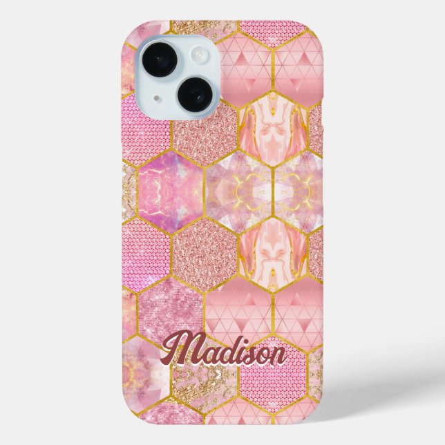 Elegante mädchenhafte Imitate Glitzer Rose geometr Case-Mate iPhone Hülle (Rückseite)