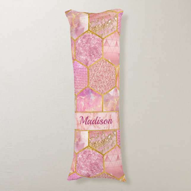 Elegante mädchenhafte Imitate Glitzer Rose geometr Seitenschläferkissen (Vorderseite Vertikal)