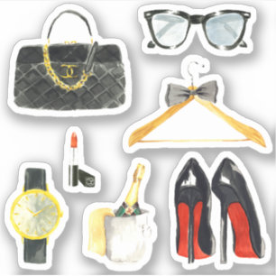 Elegante Mädchenhandtasche Absätze Lippenstift Pla Aufkleber