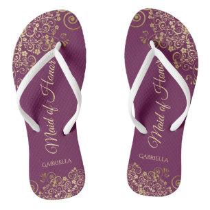 Elegante Magenta & Gold Lacy Trauzeugin Hochzeit Flip Flops