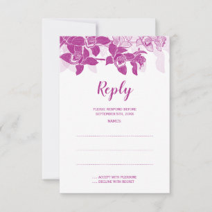 Elegante Magenta Orchids Hochzeitstorte RSVP Karte