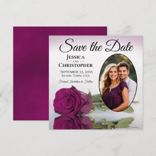 Elegante Magenta Pflaumenrose mit ovalem Foto Hoch Save The Date