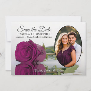 Elegante Magenta Pflaumenrose Oval Foto Hochzeit Save The Date