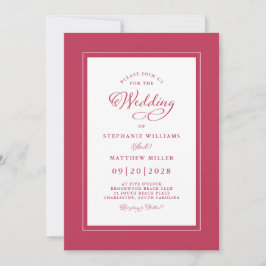 Elegante Magenta Red Modern Calligraphy Wedding Einladung