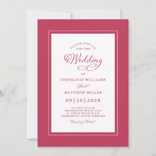Elegante Magenta Red Modern Calligraphy Wedding Einladung