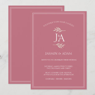 Elegante Magenta Rosa Klassische Initialen Hochzei Einladung