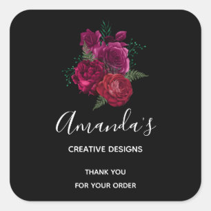 Elegante Magenta Rose Floral Bouquet Business Quadratischer Aufkleber