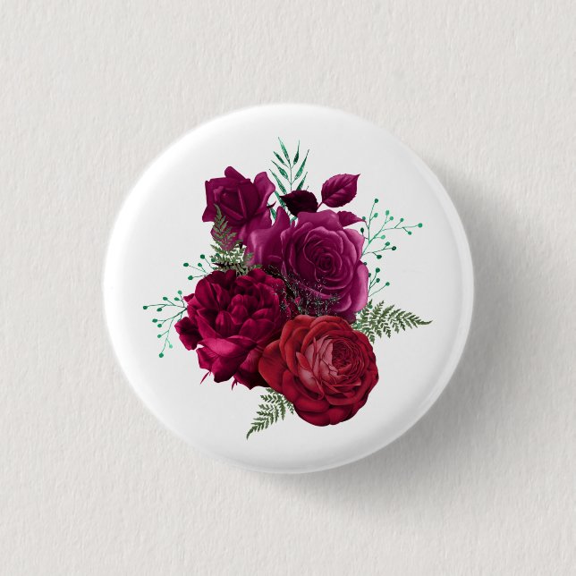 Elegante Magenta Rose Floral Bouquet Button (Vorderseite)