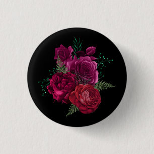 Elegante Magenta Rose Floral Bouquet Button