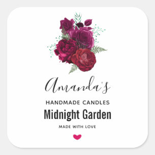 Elegante Magenta Rose Floral Bouquet Candle Biz Quadratischer Aufkleber