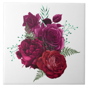 Elegante Magenta Rose Floral Bouquet Fliese