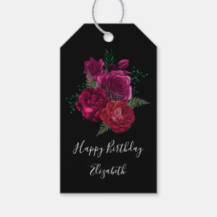 Elegante Magenta Rose Floral Bouquet Geburtstag Geschenkanhänger