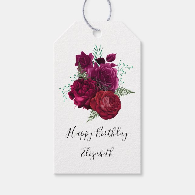 Elegante Magenta Rose Floral Bouquet Geschenkanhänger (Vorderseite)