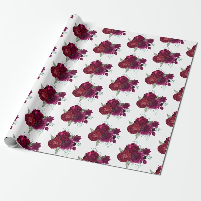 Elegante Magenta Rose Floral Bouquet Geschenkpapier (Ungerollt)