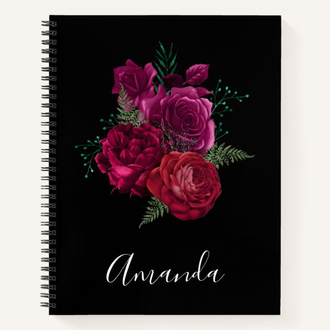 Elegante Magenta Rose Floral Bouquet Notizbuch (Vorderseite)