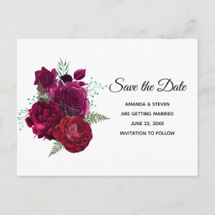 Elegante Magenta Rose Floral Bouquet Save the Date Einladungspostkarte