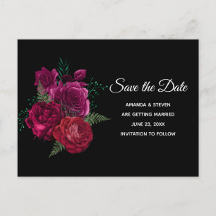 Elegante Magenta Rose Floral Bouquet Save the Date Einladungspostkarte