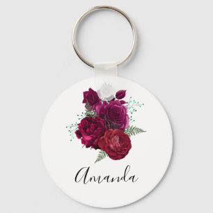 Elegante Magenta Rose Floral Bouquet Schlüsselanhänger