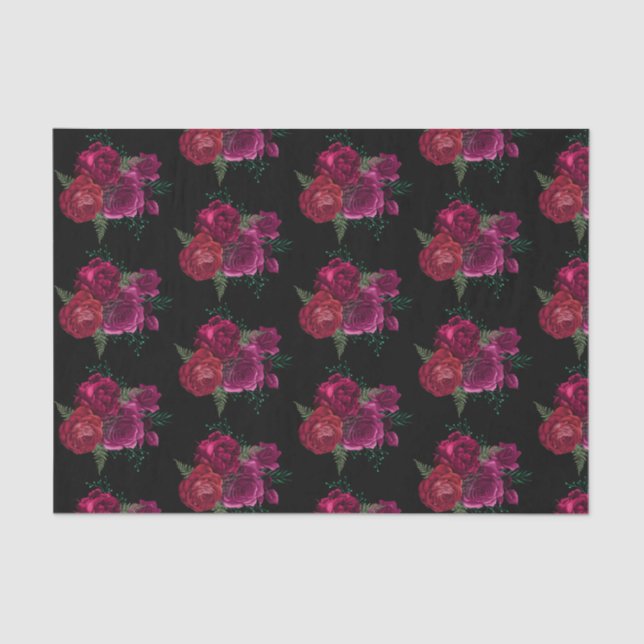 Elegante Magenta Rose Floral Bouquet Seidenpapier (Vorderseite)