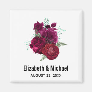 Elegante Magenta Rose Floral Bouquet Wedding Magnet