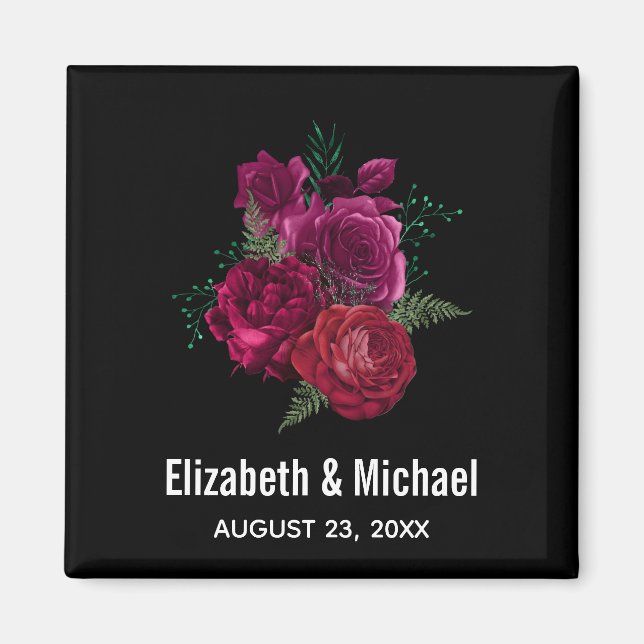 Elegante Magenta Rose Floral Bouquet Wedding Magnet (Vorne)