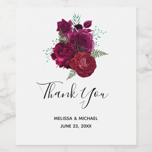 Elegante Magenta Rose Floral Bouquet Weinetikett (Einzelnes Label)