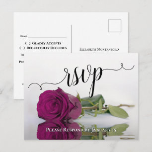 Elegante Magenta-Rosen-Hochzeit-RSVP mit Spiegelun Postkarte