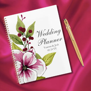 Elegante Magenta White Florals und Grüne Botanical Planer