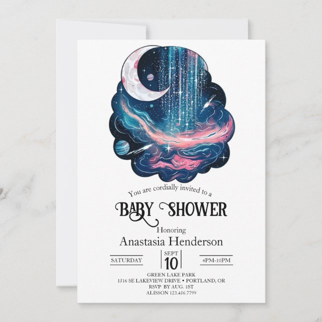 Elegante Magic Stars Babydusche Einladung (Vorderseite)