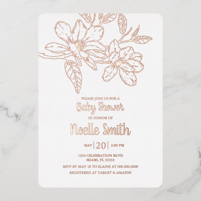 Elegante Magnolia-Blume, Babydusche Folieneinladung (Vorderseite)