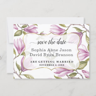 Elegante Magnolia Blume Gold Wedding Calligraphy Save The Date