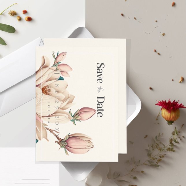 Elegante Magnolia Flat Save the Date Card (Von Creator hochgeladen)