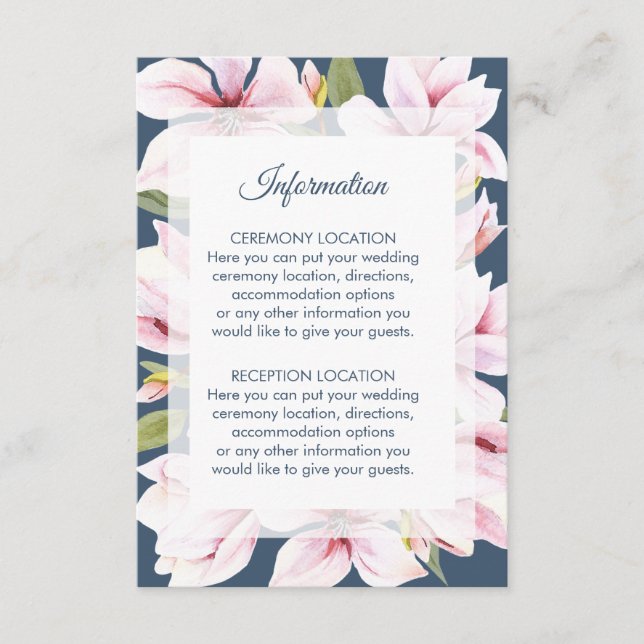 Elegante Magnolia Floral Wedding Information Cards Begleitkarte (Vorderseite)