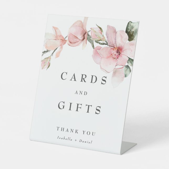 Elegante Magnolia Hochzeitskarten und Geschenke Pe Sockelschild (Vorderseite)