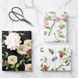 Elegante Magnolia mit Berries und Foliage Holiday Geschenkpapier Set