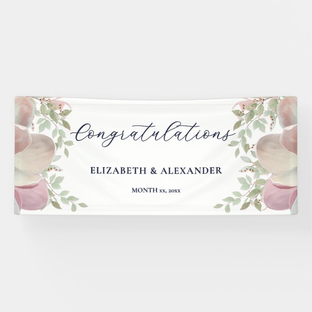 Elegante Magnolia Rosa und Weiße Hochzeit Banner (Horizontal)