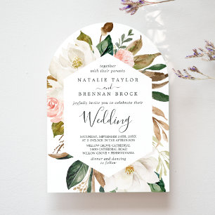 Elegante Magnolia Weißer Rote Flora Hochzeit Einladung